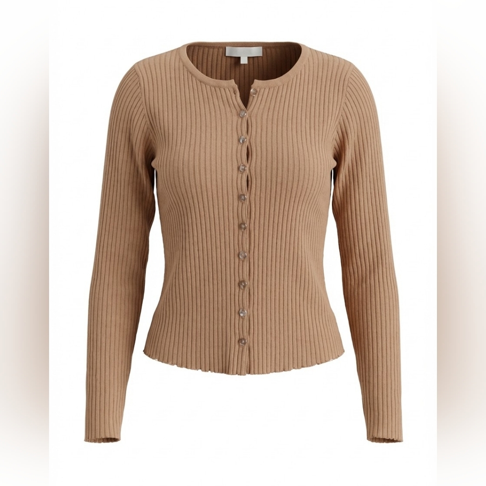 Heartloom Ribbed Tan Button-Down Shirt